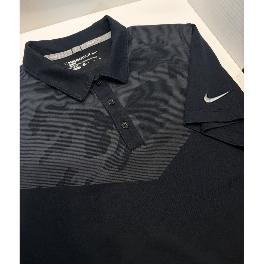 Nike Men's Small Golf Polo Dri-Fit Black Gray Camo Block Pattern - Picture 2 of 13